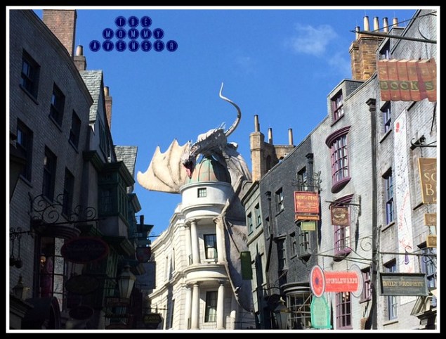 The view of Gringotts and Diagon Alley after entering from the London side