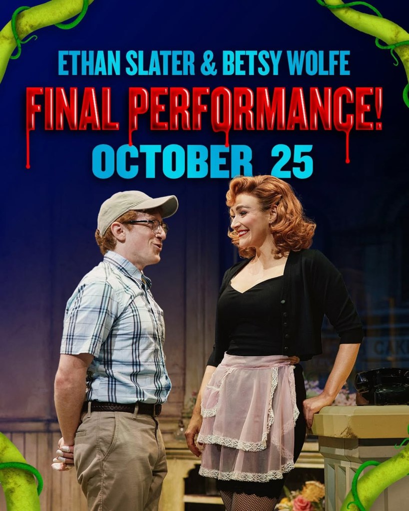 Ethan Slater and Betsy Wolfe performing in a musical, promoting their final performance on October 25.